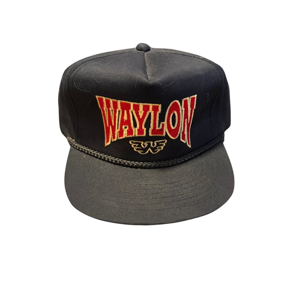 Vintage Waylon Jennings black trucker hat, snapback-type closure-NWOT